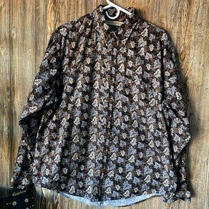 MUNSIGNWEAR Floral Leaf Print Long Sleeve Shirt L